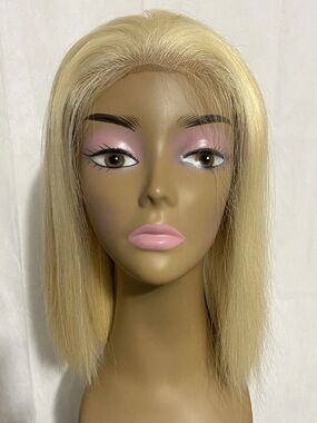 Blonde Straight Short Lace Front Wig Human Hair 12” 6x5 HD 200% Density Dome Cap
